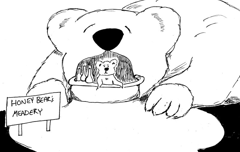Bear bartender serving mead.